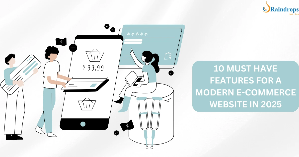 Illustration of modern e-commerce features for 2025, showcasing mobile optimization, seamless shopping, and user-friendly design.