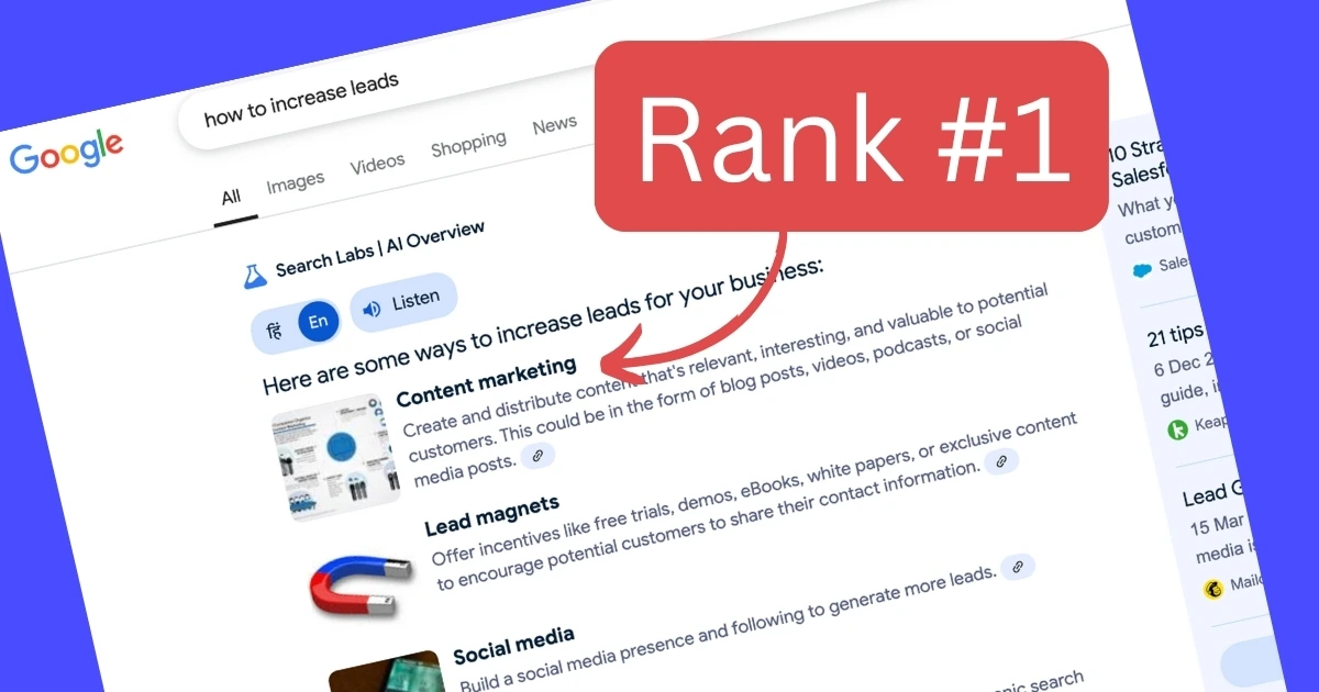 AI Overview ranking interface with 'How to Rank on AI Overview?' highlighted..