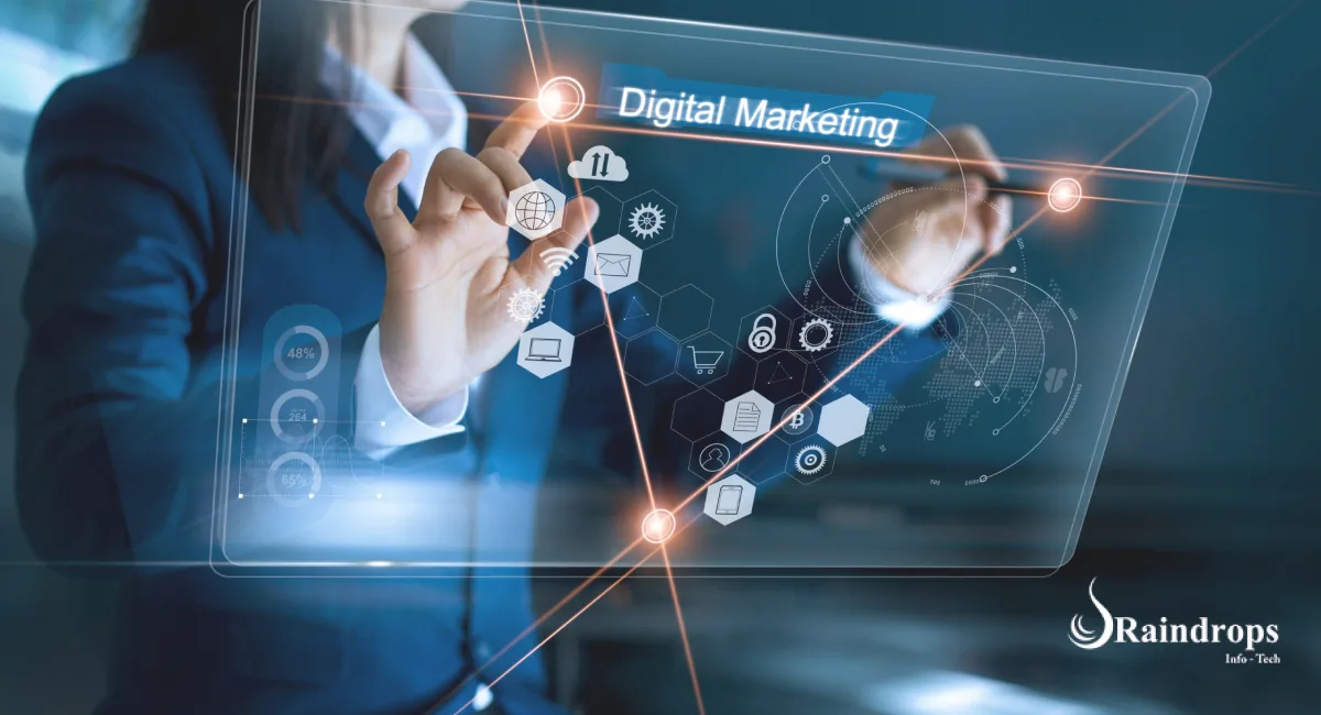 Illustration of a women doing digital marketing through various mediums
